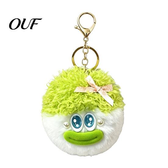 Cartoon Key Accessory Curly Hair Head Keychain, Plush Keychain with Metal Clasp, Ring Bow Backpacks Handbags Keys Decorative Pendant for Men