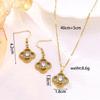 French Luxury Four-Leaf Clover Diamond Necklace & Earrings Set for Women