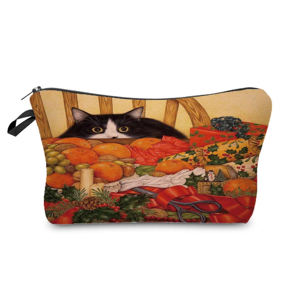 Damen Blumen Katze Druck Kosmetiktasche Toilettenartikel Organisieren Reise Aufbewahrungsetui
