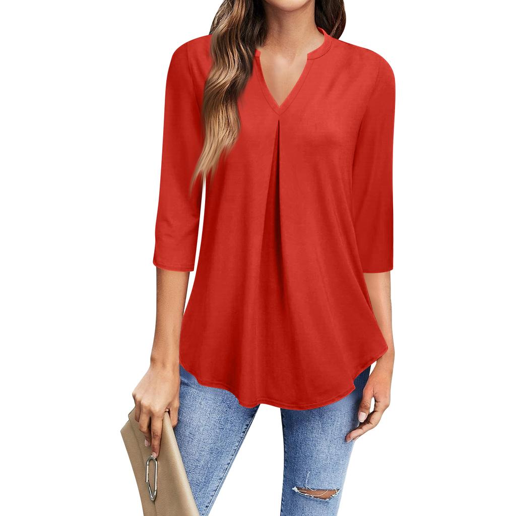 Damenmode Lässiges 3/4-Ärmel-T-Shirt V-Ausschnitt Top