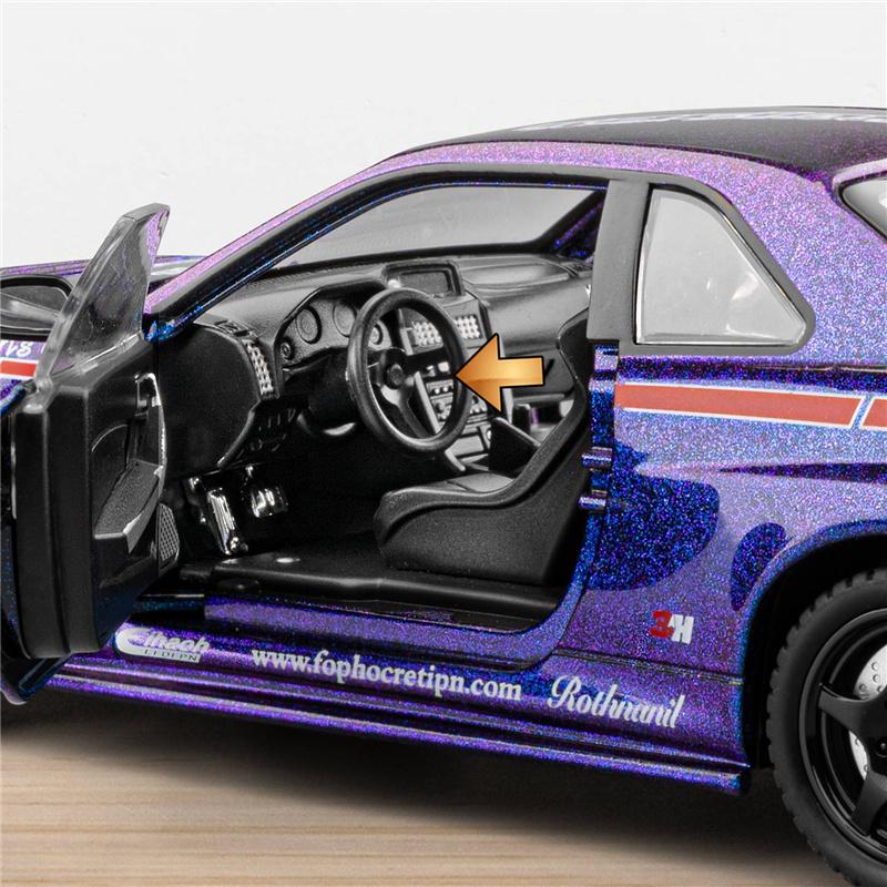 1/24 Nissan Skyline Ares GTR GT-R R34 Alloy Sports Car Model Diecast Metal Track Racing Car Vehicle Model Sound and Light Kids Toy Gift