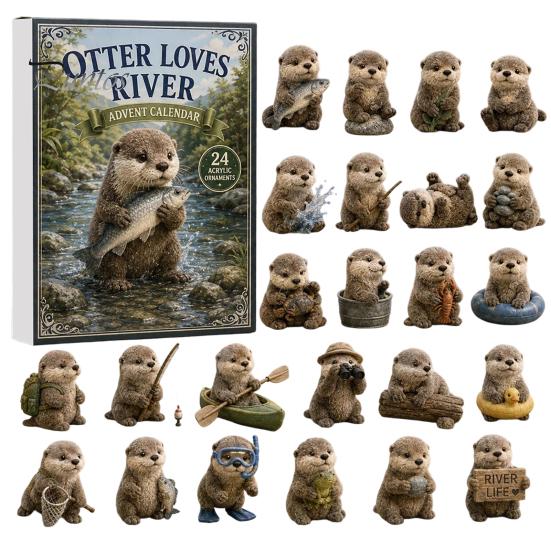 Otter Advent Calendar Otters Calendars 2026, 24 Days 2D Flat Acrylic Ornaments Christmas Miniature Animal Figures Countdown Calendar, Cute Cartoon