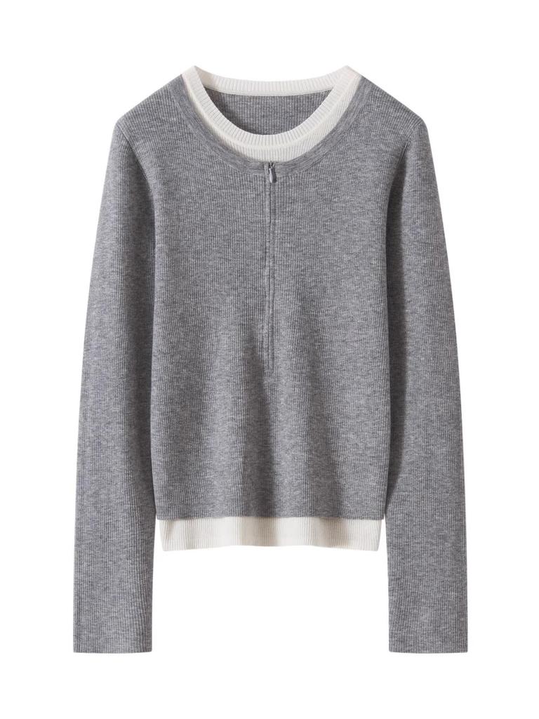 Women's Half-Zip Round Neck Wool Two-Piece Sweater - Spring/Autumn 2026 Edition
