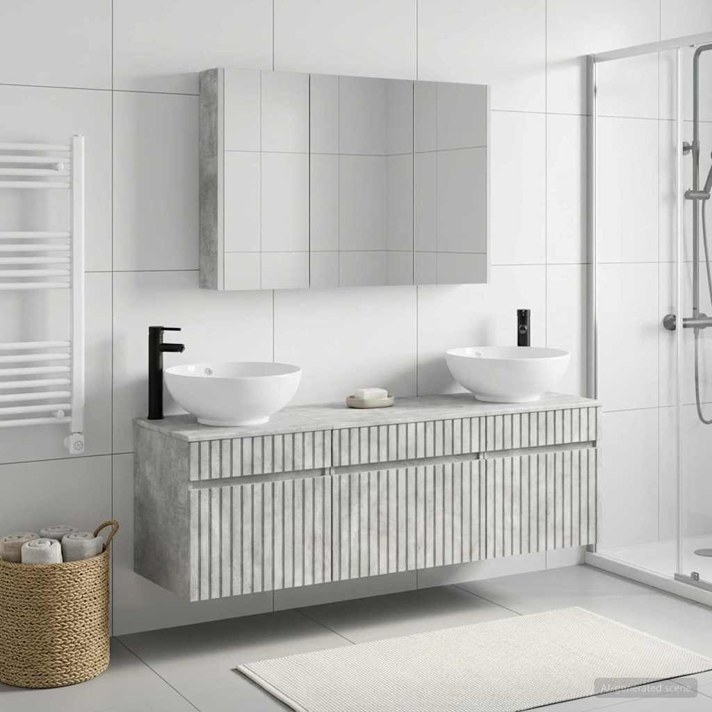 Bathroom Cabinet Set 4 Pcs Concrete Grey 103.5 X 15.5 X 70 Cm