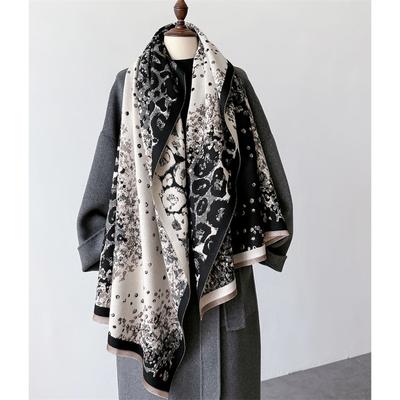 Luksusowa marka kaszmirowy damski kwiatowy szalik zimowy ciepły szal i otulacz bandana pashmina damski kwadratowy gruby koc poncho
