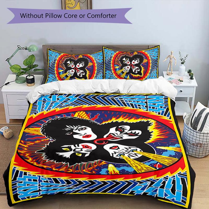 3pcs Kiss band pattern bedding set duvet cover set includes duvet cover &pillowcases, perfect all season bedroom decoration & gift