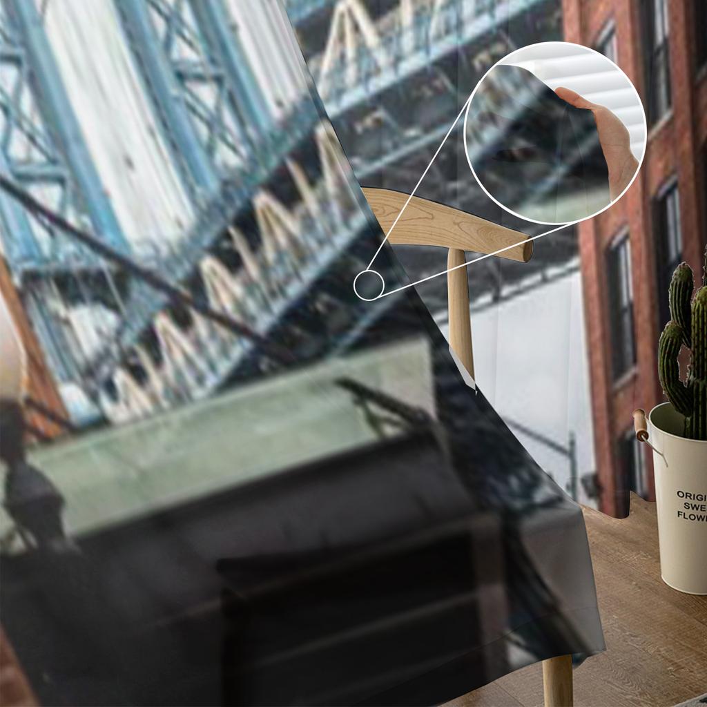 New York Cityscape Of Manhattan Downtown And Dumbo Bridge Brooklyn River Sheer Curtains for Bedroom Window Voiles Tulle Curtain