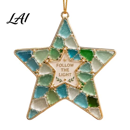 Memorial Ornaments for Christmas Handmade Sea Glass Ornament Mosaic Angel/Heart/Red Bird/Tree Hanging Coastal Tree Decoration with Sentimental Text,