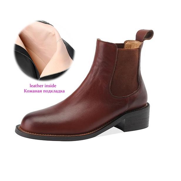 

Krazing Pot Genuine Leather Autumn Winter Shoes Med Heels Size 43 Chelsea Boots Round Toe Slip on High Quality Ankle Boots 34