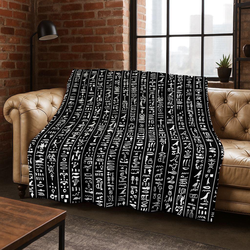 Ancient Egyptian Hieroglyphic Symbols Carved Murals Flannel Blanket,Cozy Soft Throw Blanket for Home Bedroom Bed Sofa Cover Gift