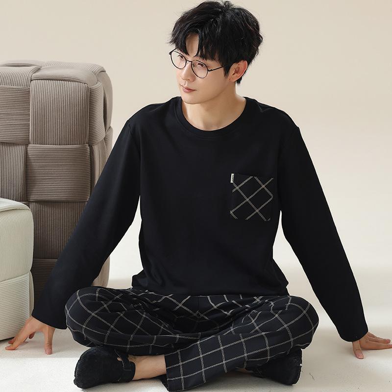 Striped Cotton Men's Long Pajamas Set Spring and Autumn Home Clothes Sleeping Top & Trouser Nightwear Young Boy Pyjamas Hombre