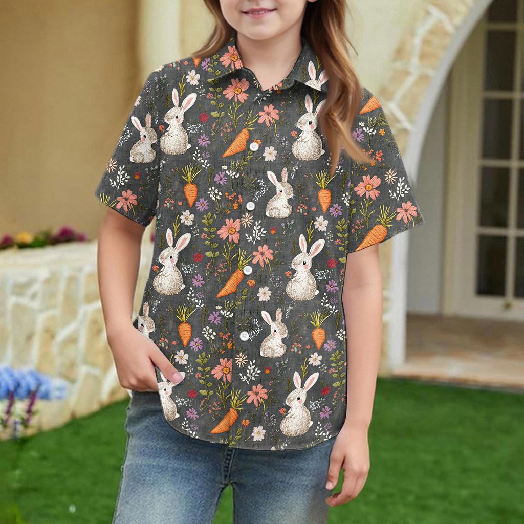 Summer Girls' Short Sleeve Blouse School Uniform Button-Up Shirt Kids Summer School Uniform Button Down Shirt