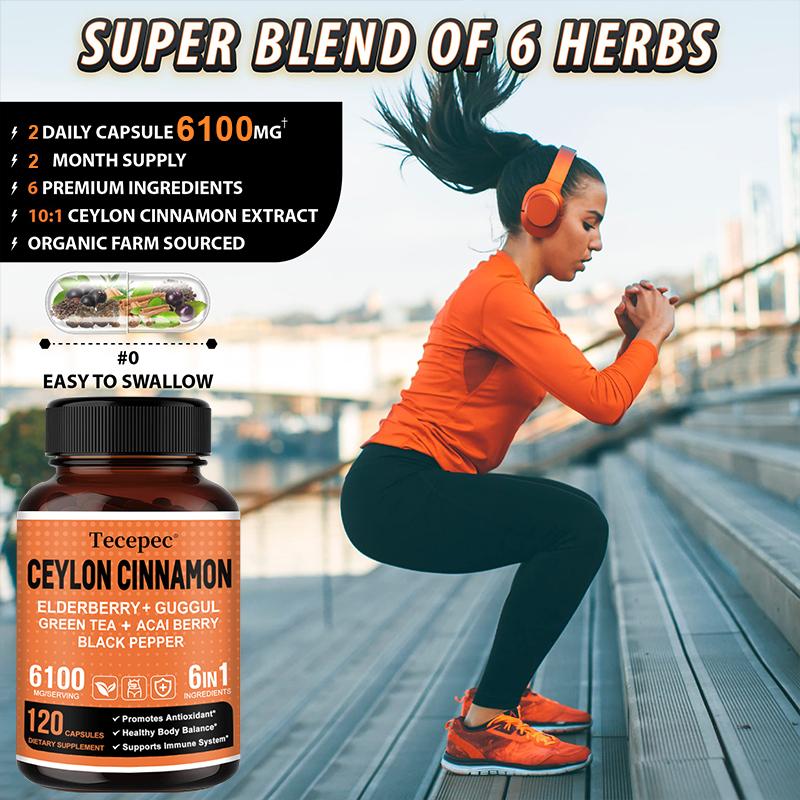 Ceylon Kaneel 3000 mg, Vlierbes 1000 mg, Guggul Hars 1000 mg, Acai Bes 500 mg, Groene Thee 120 capsules