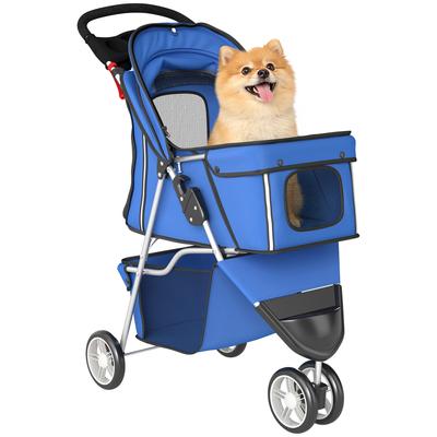 Folding Dog Stroller with Cup Holder and Basket, 77x44x102 Cm, Blue