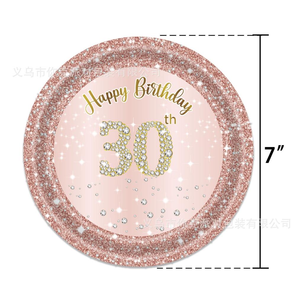 Glam Rose Gold Diamond Disposable Tableware Set 30th Birthday Party Plates Cups Decor