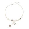 Moon And Star Pendant Necklace For Women In Zinc Alloy With Multilayer Design For Fashion Statement