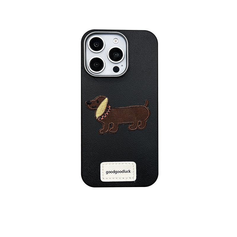 Imitation Leather Pattern Tpu Mobile Phone Case Is Suitable For Iphone16Promax Portable Rope Apple 15 Puppy Pendant 14 Women'S Models