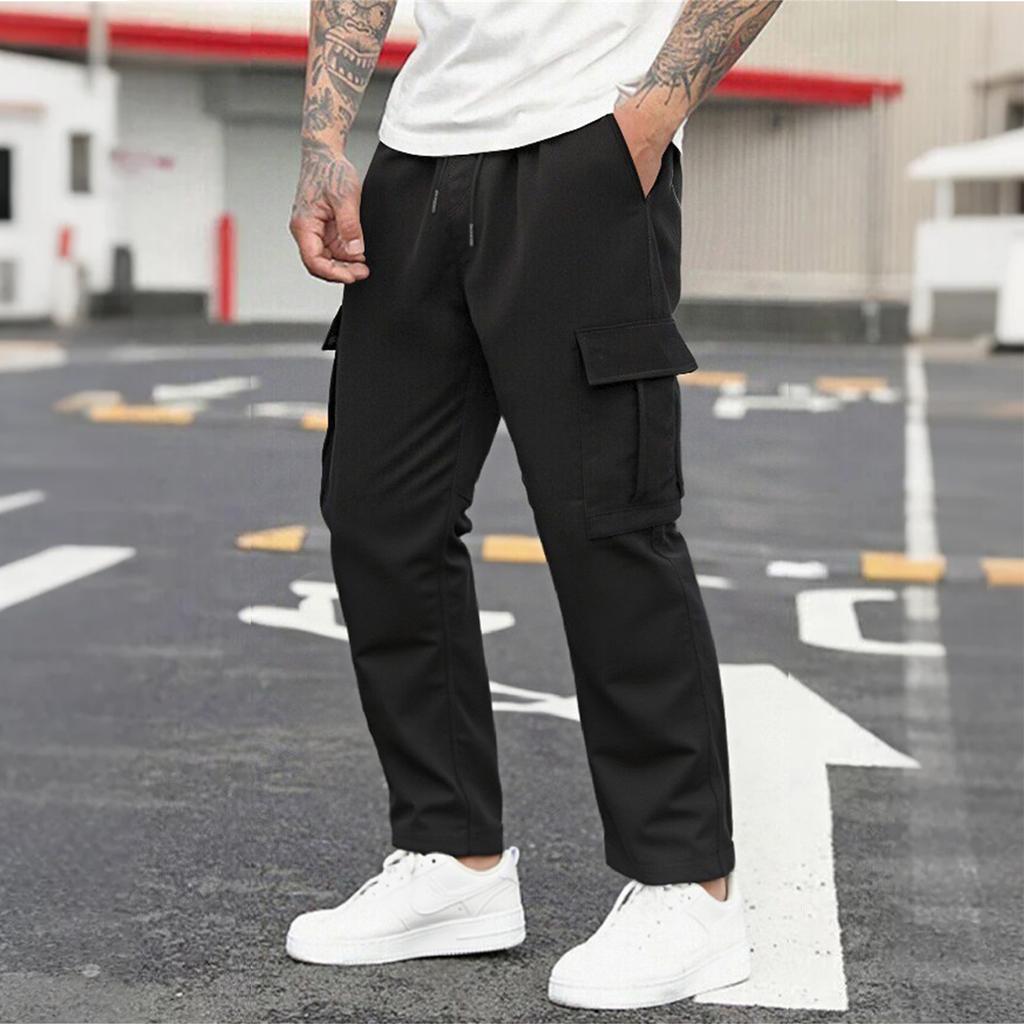 Men's Loose Casual Multi-pocket Work Pants, Youth Stretch Waist Drawstring  Pants