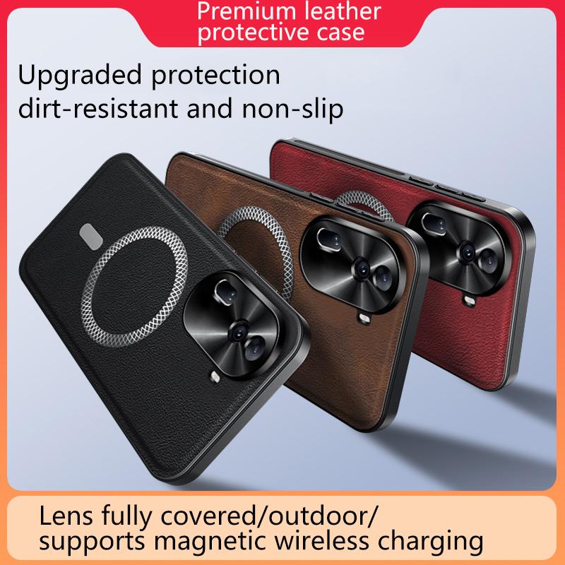 Luxury PU Leather Case For Oppo Reno11 Pro 11 F F25 Pro 5G Magsafe Magnetic Lens Protection Shockproof Cover For Oppo Reno10 Pro
