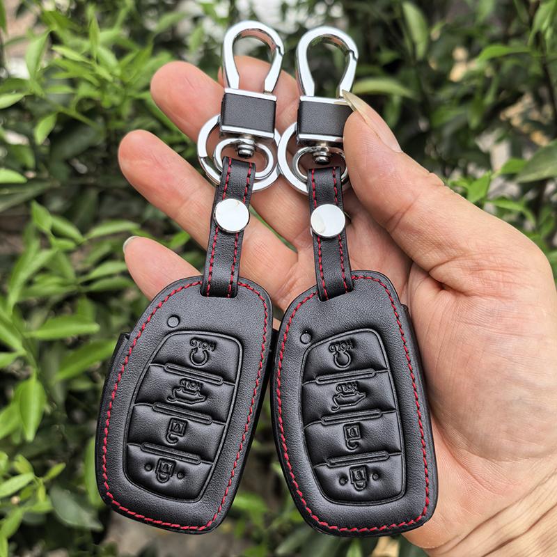 Leather Car Remote Key Case Cover Shell For Hyundai Creta Ix35 Ix45 I10 I30 I40 Tucson Santa Fe Rena Sonata Elantra Accessories