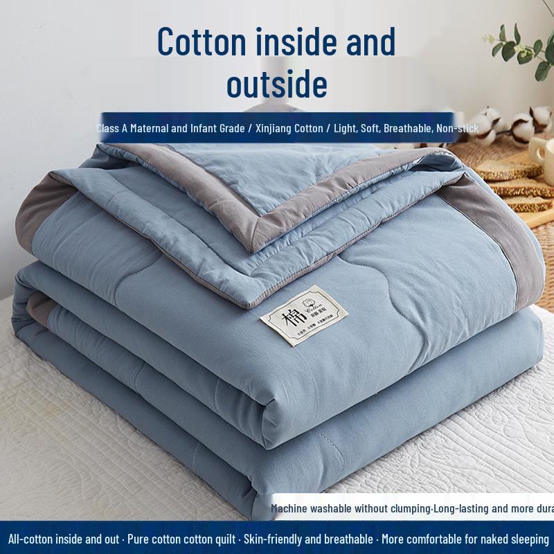 Tvättat täcke i ren bomull - Mjukt, lättviktigt, andningsbart, perfekt för sommaren, finns i enkel- och dubbelstorlek.