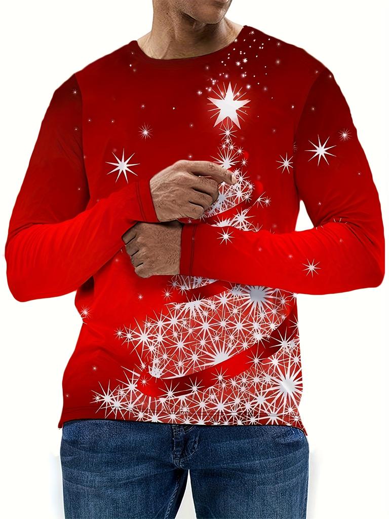 Men Christmas Tree Long Sleeve Pajamas Warm Mesh Autumn Winter Base Top