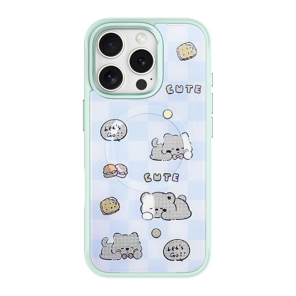 For iPhone 16 Pro Magnetic Case TPU PC Phone Cover with Detachable Cookie Bear Blue Backplate