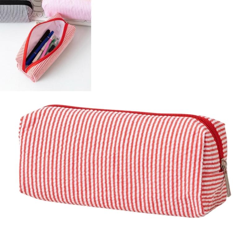 Multiunction Striped Pencil Case Water Resistant Polyester Pen Pouches Travel Cosmetics Bag For School Office Supplies