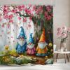 Cartoon Elf Kids Shower Curtain Spring Floral Botanical Lavender Watercolour Art Pattern Polyester Shower Curtain Bathroom Decor