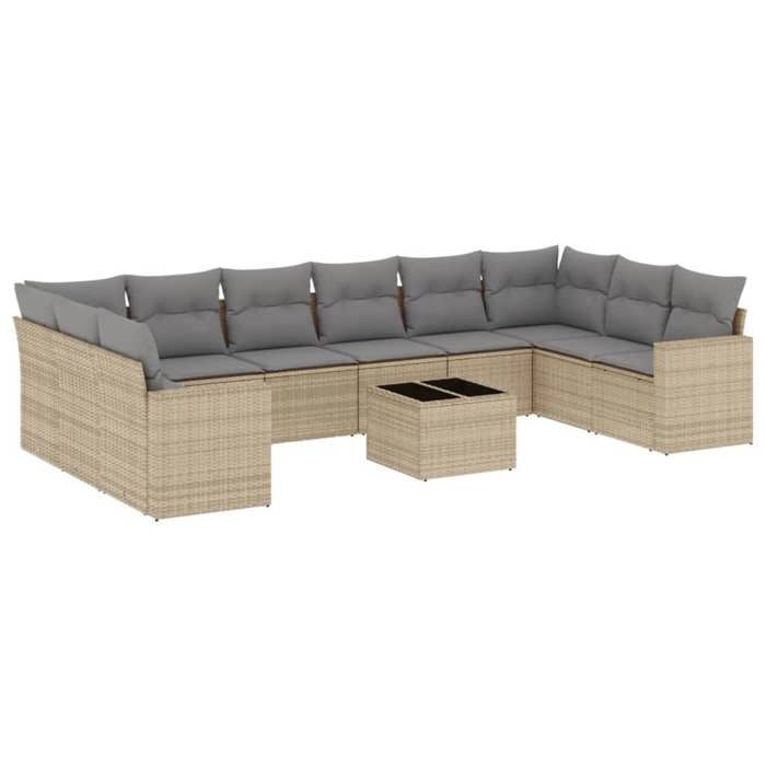VidaXL Garden Lounge Set 11 Pcs with Beige Cushions Wicker 3219469