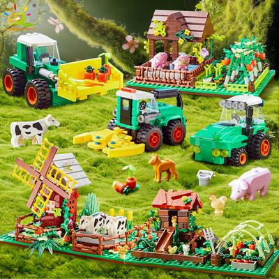 Non-Toxic Moc Farm Truck Pigsty Windmill House Building Block Farmer Tractor Vehicle Car Brick City Construction Toy For Children