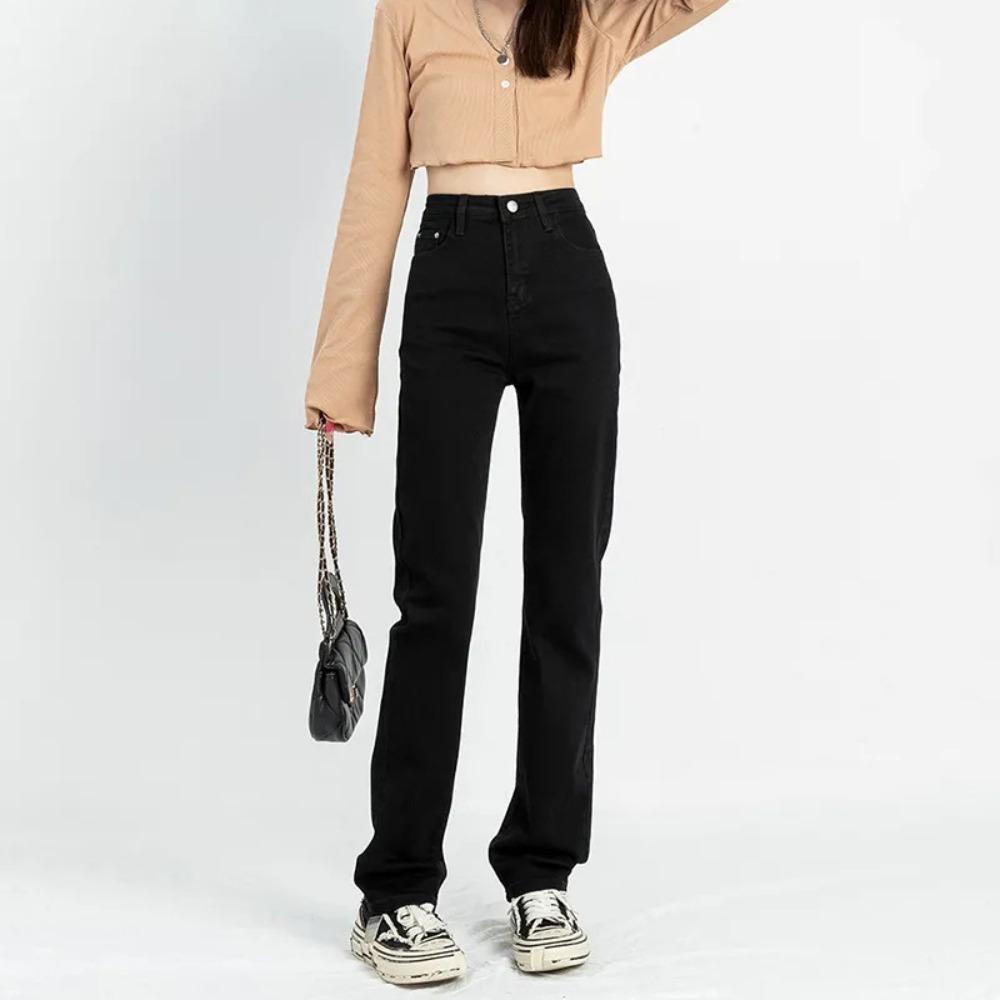 Commuter casual jeans women's spring and autumn new Korean high waist and thin loose versatile straight trousers ins tide