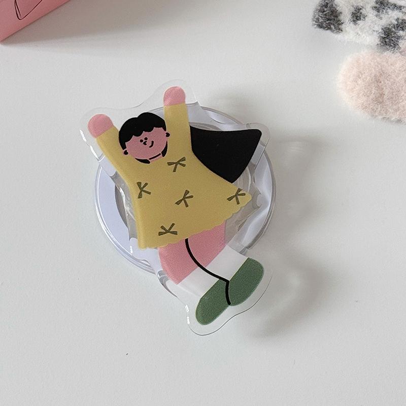 Korean Cute Cartoon Happy Girl Magnetic Holder Grip Tok Griptok Phone Stand Holder Support For iPhone For Pad Magsafe Smart Tok