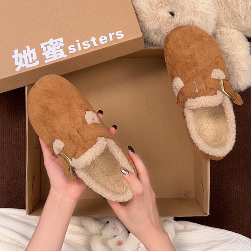 2025 Winter Korean Version Inner Height Increase Mary Jane Woolen Fabric Autumn Wool Shoes Feel Fleece Single Shoes Women's Shoes French Shoes