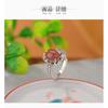 Adjustable Open Ring Women Men Vintage Floral Design Copper Jewelry With Red Agate Oval Cabochon