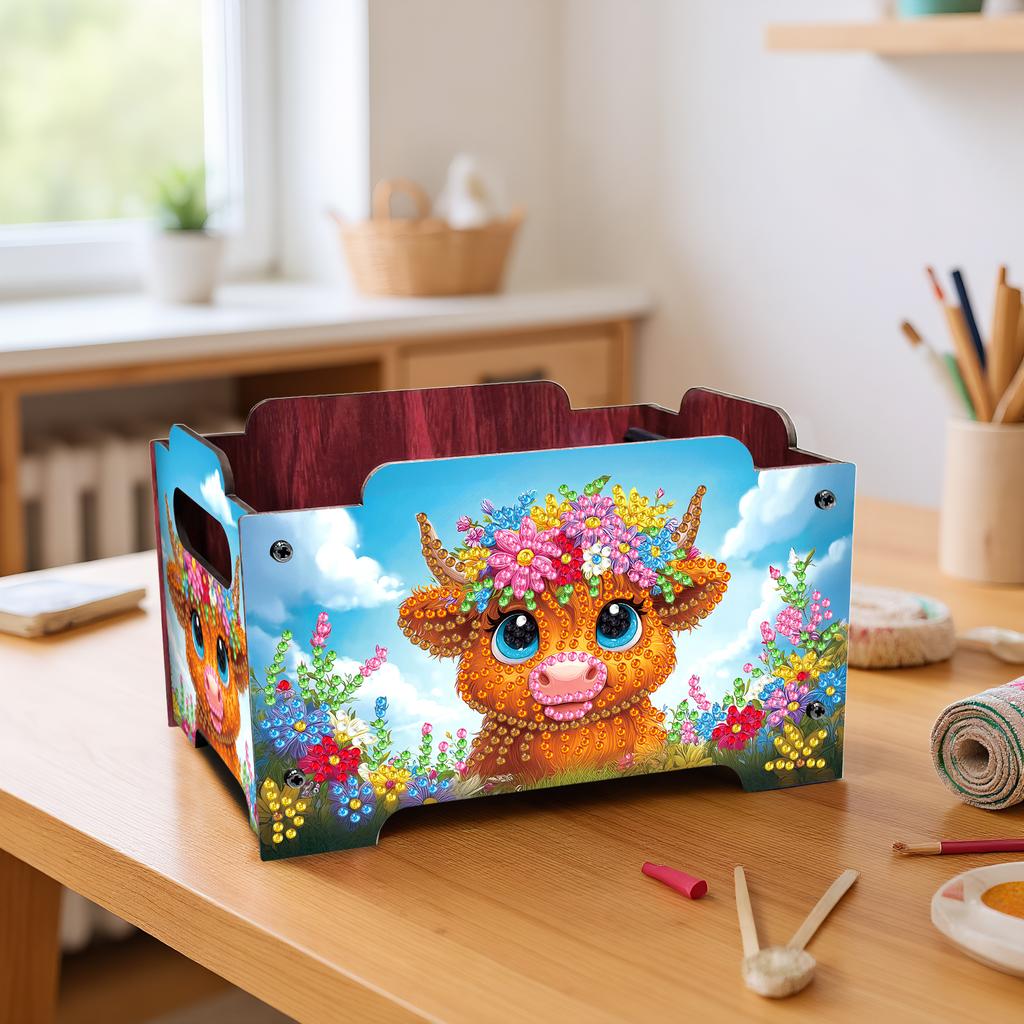 5D DIY Diamond Art Rhinestones Decorative Storage Box Wooden Crystal Storage Handbag Kit Handmade Storage Clutch for Home Decor