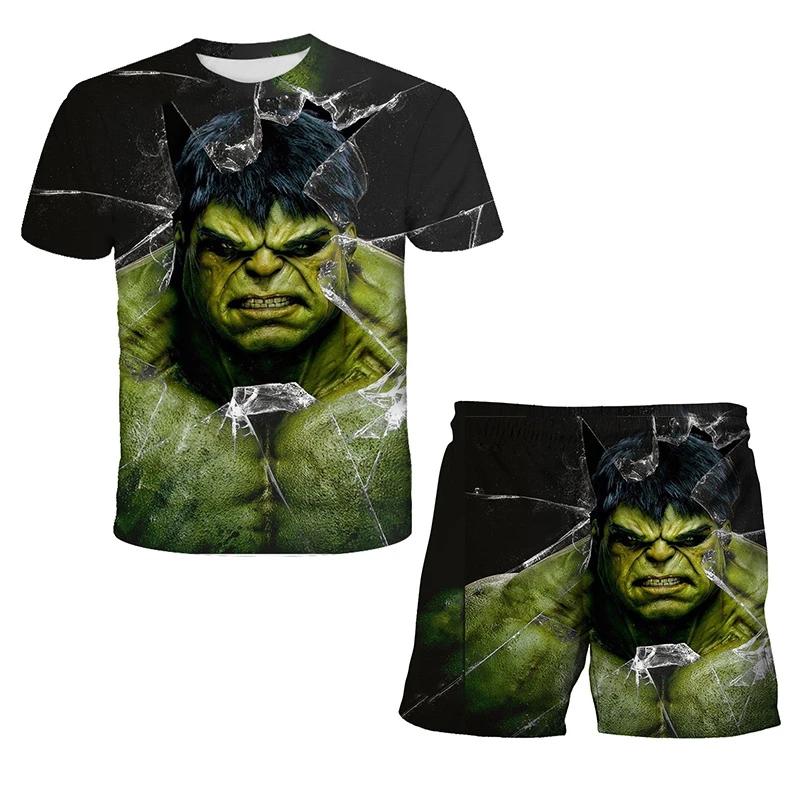 Kids Summer Marvel Tshirt Set Boys Spider-Man Soft Superhero Clothes Hulk Iron Man Short Sleeve Shorts Set 130