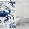 1Pc Blue Gray Crab & Foliage Shower Curtain - 71X71 Inch, Polyester, 12 Hooks, Symmetrical Pattern, Summer Bathroom Decor