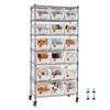 7-Tier Rolling Bin Storage Rack, 18 Organizer Bins, Bin Rack Storage Steel Wire Shelving System with Wheels, Mobile Tool Organizer for Garage