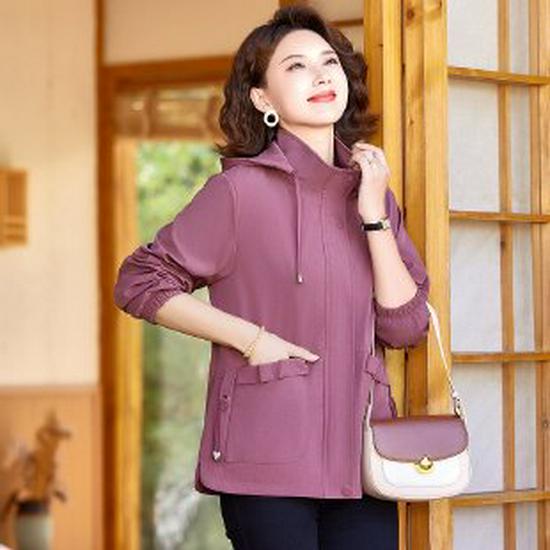 Mom s Stylish Hooded Windbreaker: Spring & Autumn Thin Jacket for Middle-Aged Women 6XL фиолетовый