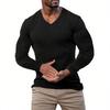 Mens V Neck Long Sleeve Shirts Solid Color Textured Dressy Sweaters Blouses Fall Fashion Loose Outfits 2025