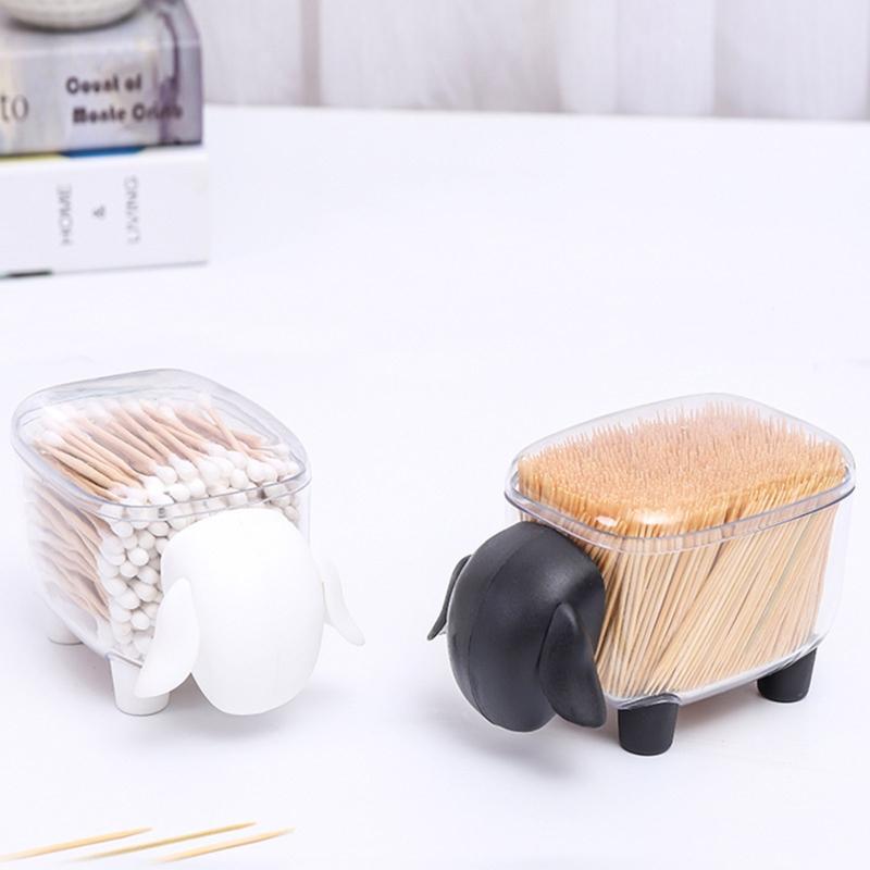 Clear Sheep Qtip Dispenser Desk Organizer for Cosmetic Pads Cotton Swabs Paper Clips Pushpins Hair Ties Dental Flossers