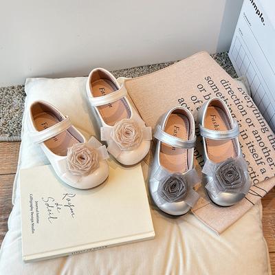 Silberne Kinder-Lederschuhe, neuer Stil Mädchen-Frühlings-Herbst-Single-Schuhe, flach geschnittene Mädchen-Prinzessin-Schuhe, weiche Sohle Baby-Kinderschuhe, trendig