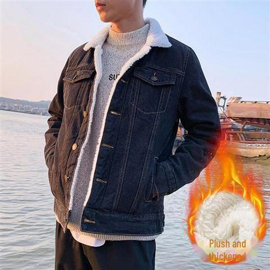 Korean Style Winter Lambskin Denim Jacket - Unisex, Trendy, Warm, Loose Fit for Students
