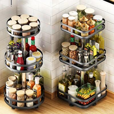 1pc 1/2/3 Layers Round/Square 360° Rotation Toiletry& Spice Rack Organizer with Adjustable Spacing, Suitable For Kitchen &bathroom Accessories.