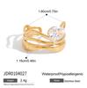 18K Gold Plate Stainless Steel Rings Modern Minimalist Lines Double-layer Hollow Geometric Zircon Open Ring