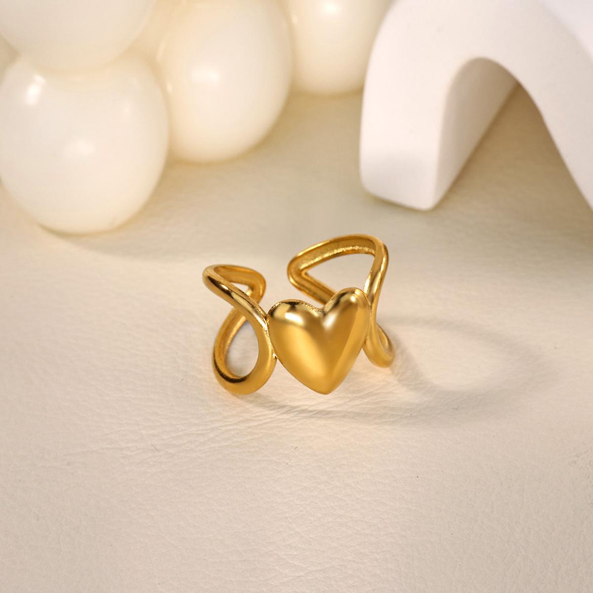 

Geometric Heart Multilayer Stainless Steel Ring 18K Gold-plated Anti Fading Open Ring for Women Wedding Jewelry Accessories Gift Adjustable