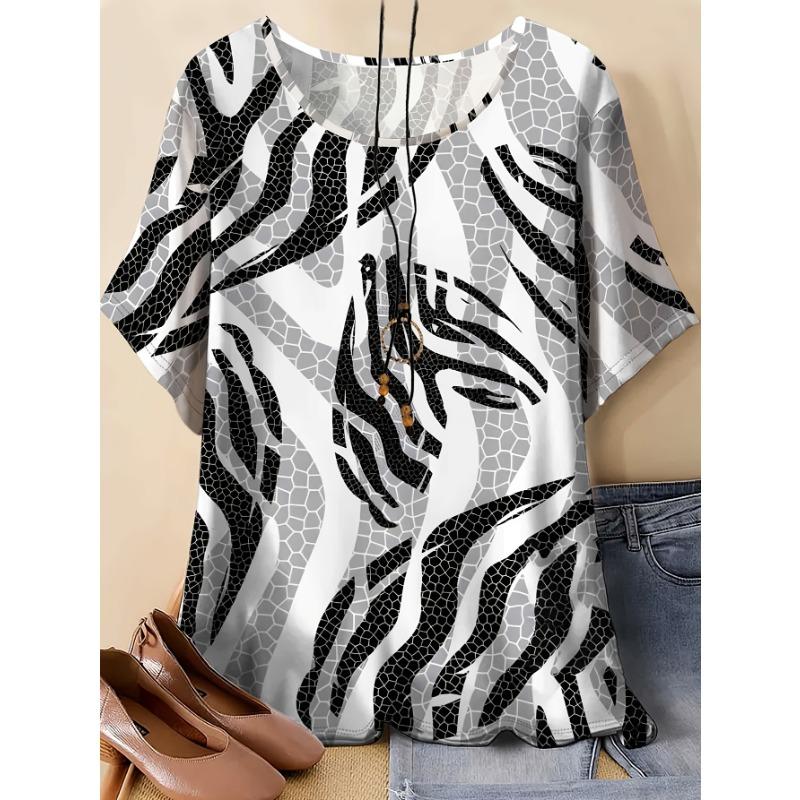 Women s Large Size Zebra Print Loose T-Shirt S