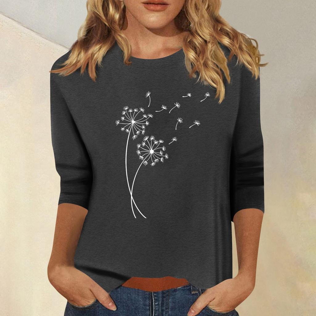 Damenmode, lässig, bedruckt, sieben Ärmel, Rundhalsausschnitt