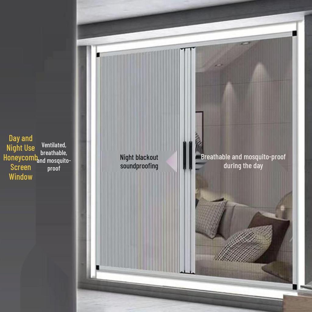 Aluminum Alloy Honeycomb Insulated Windproof Folding Window Curtain with Sliding Screen and Sun Protection